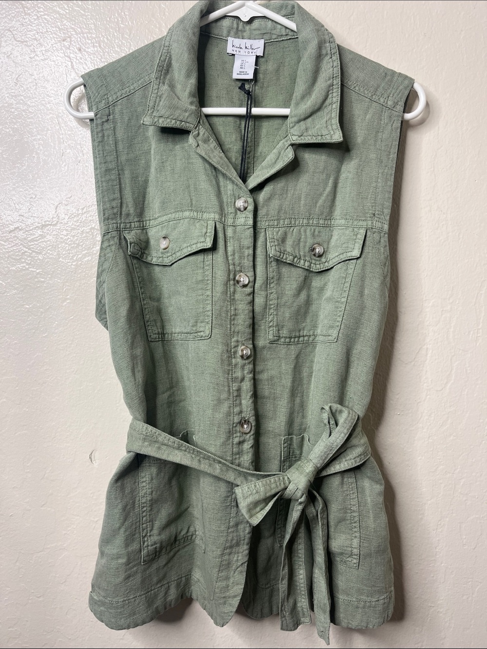 Nicole Miller olive green linen vest large